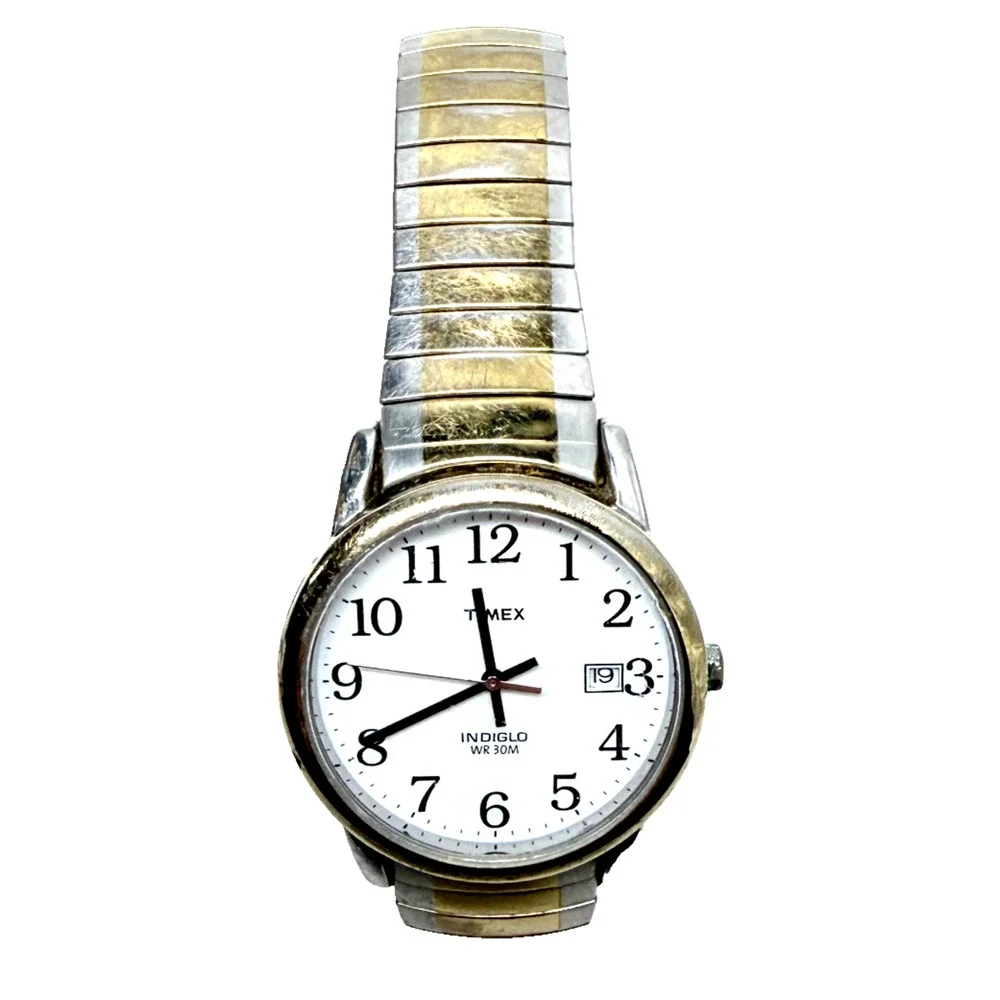 Timex Mens Watch 35mm Two Tone Stainless Steel Case And Band Date & Indiglo A11